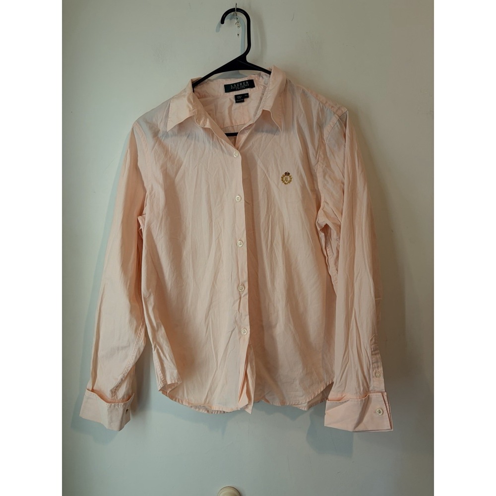 Vintage Lauren Ralph Lauren Long Sleeve‎ Button Down Pink Light Weight Size PLrg